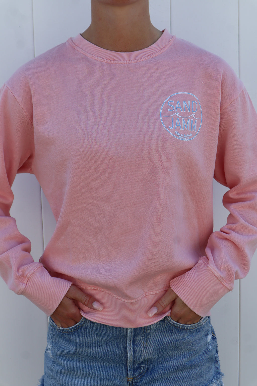 LADIES COASTAL BLUE CREW-BLUSH
