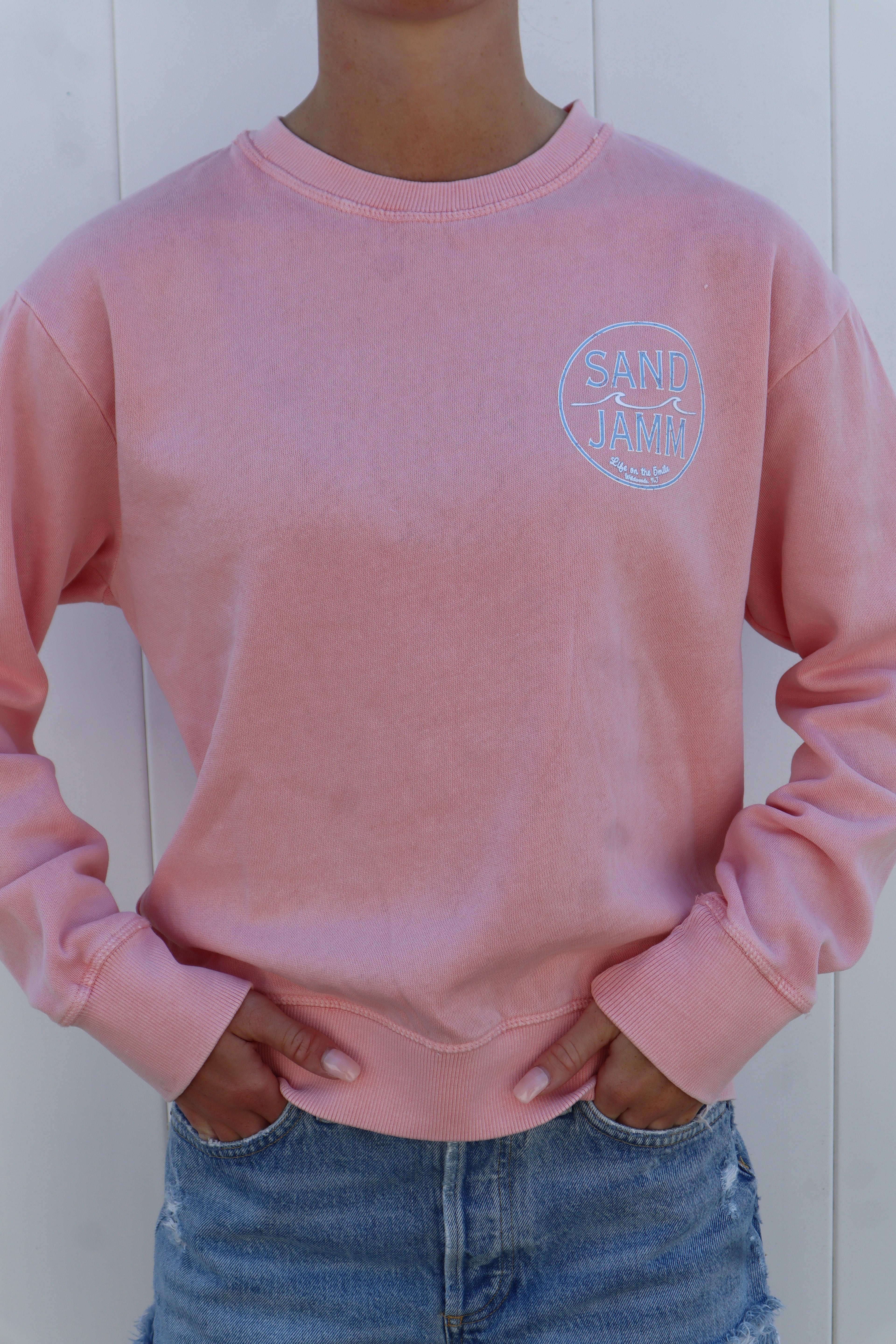 LADIES COASTAL BLUE CREW-BLUSH