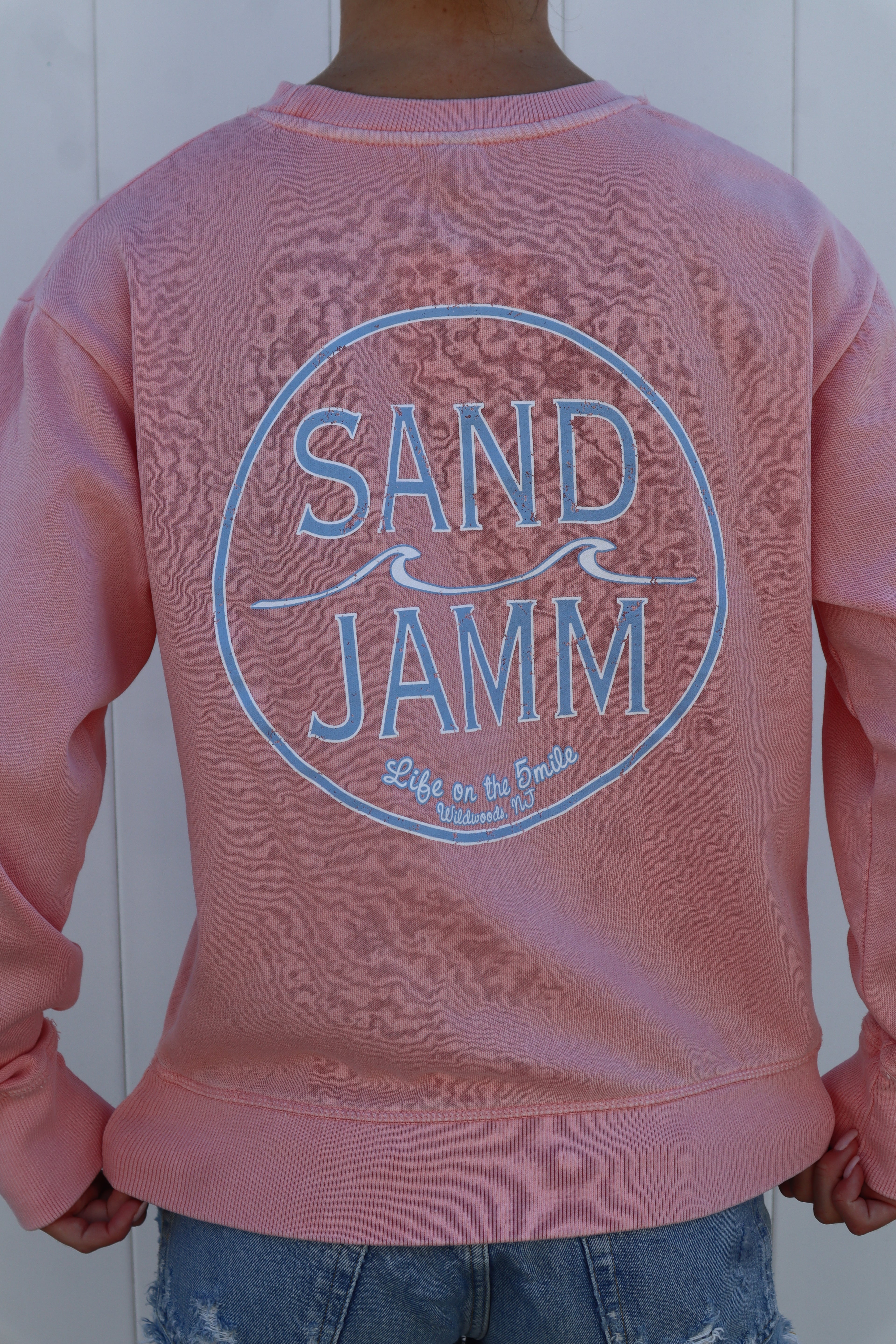 LADIES COASTAL BLUE CREW-BLUSH