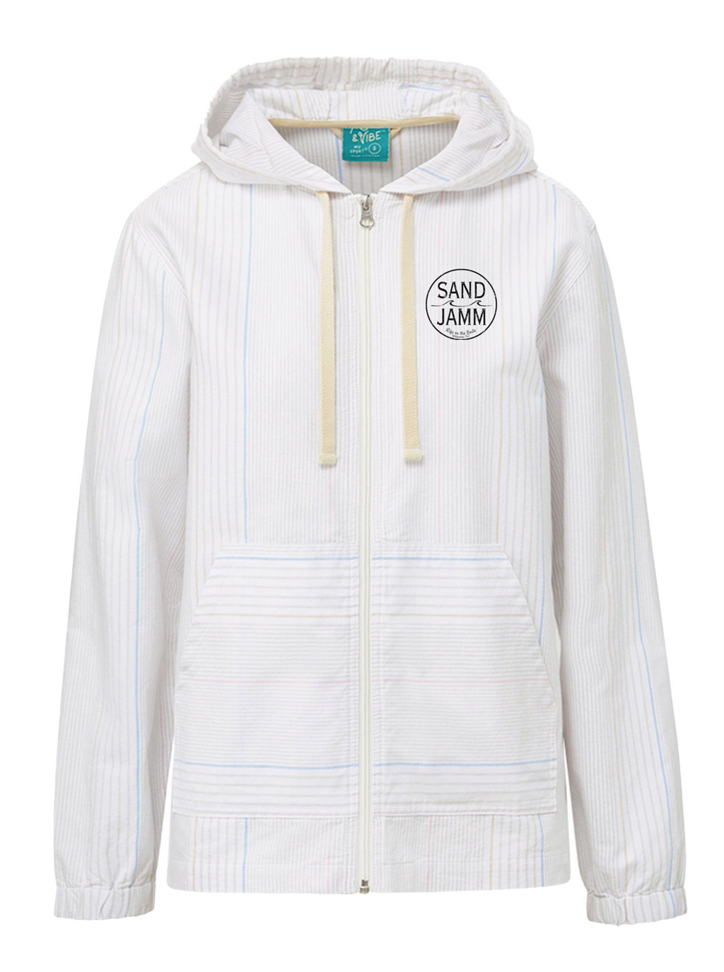 LADIES POPLIN JKT. - WHT. MULTI STRIPE