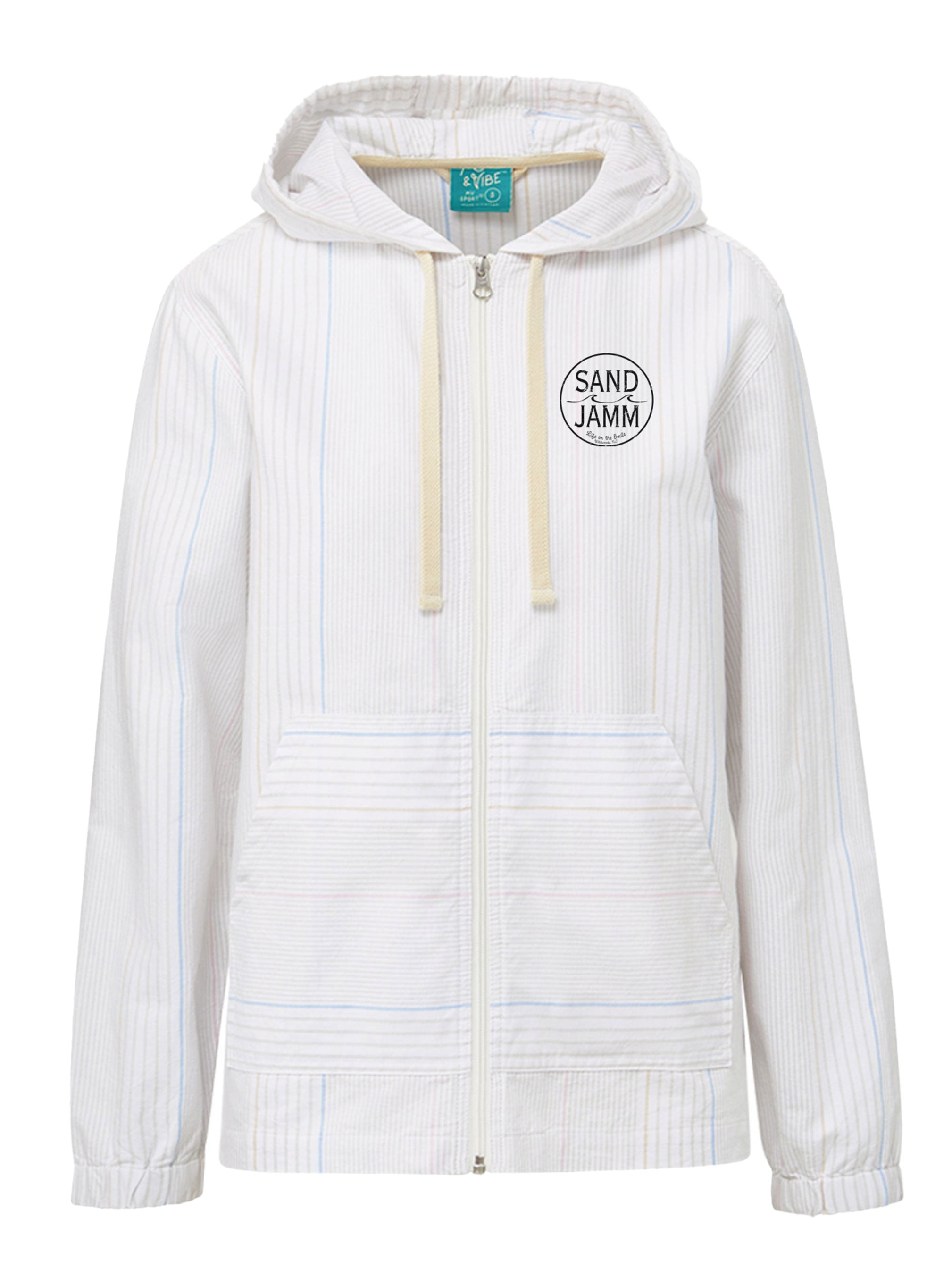 LADIES POPLIN JKT. - WHT. MULTI STRIPE